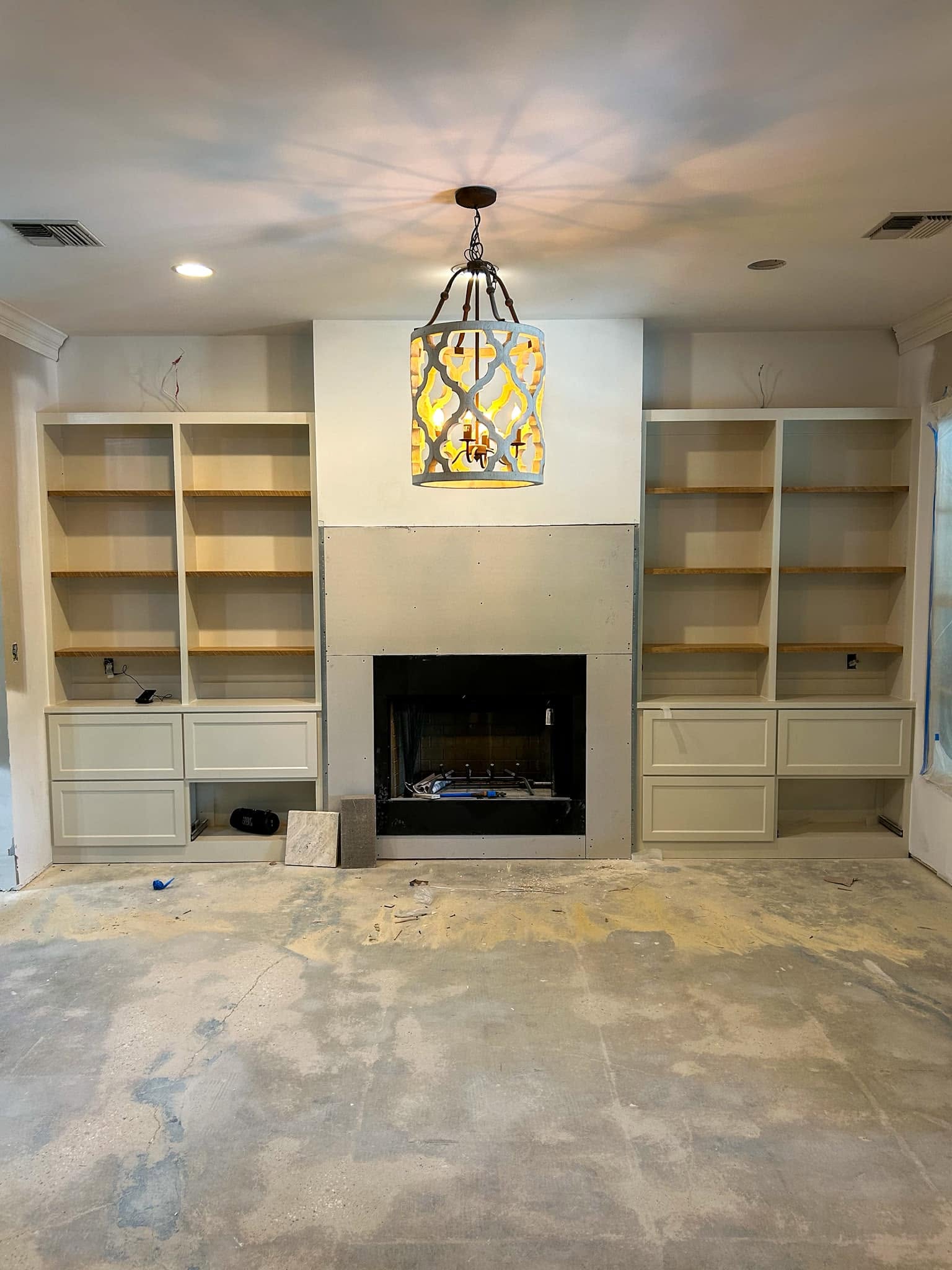 Custom interior fit-out and fireplace surround built by Mako Built